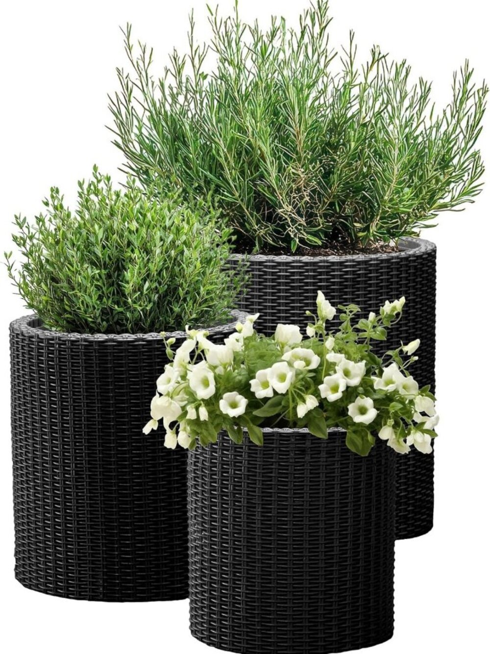 Set of 3 Rattan Resin Planters for Indoor/Outdoor Plants - Stylish Patio Decor